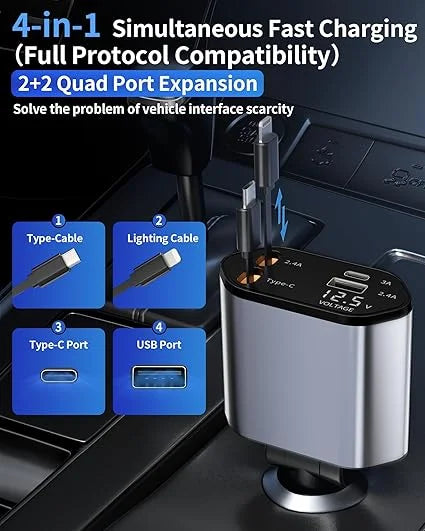 4 in 1 Retractable Car Charger